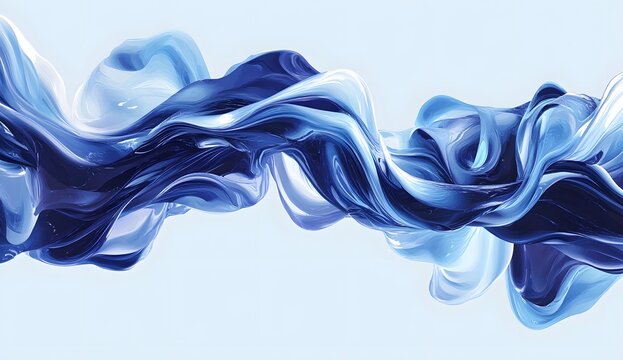 Abstract blue background with flowing ribbons of liquid shapes, creating an elegant and fluid design. 