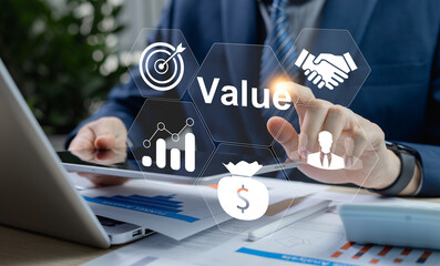 Business value growth concept. Finance, profit increase, and added value strategy for business...