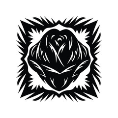 Black and white abstract rose design with sharp edges and flourishes