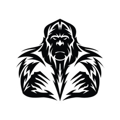 Abstract Gorilla Illustration with Sharp Details in Black and White Style