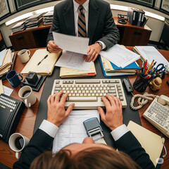 Hyper-realistic POV of a 90s Corporate Office Worker