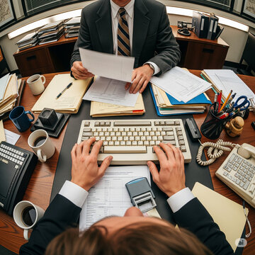 Hyper-realistic POV of a 90s Corporate Office Worker