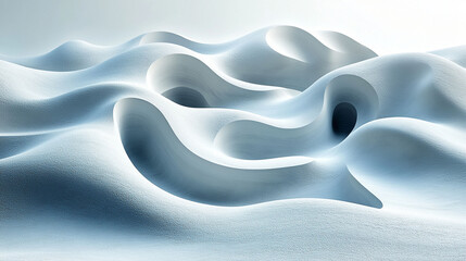 Abstract, sculpted, light-blue,  flowing,  whimsical,  3D,  landscape