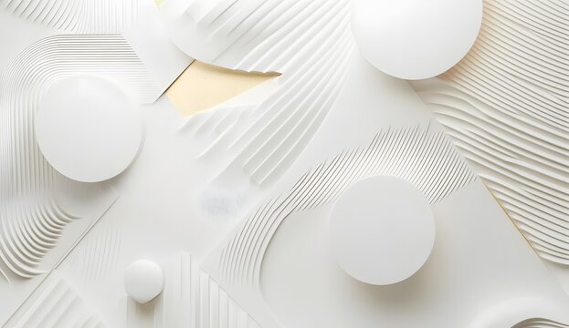 Abstract background with geometric shapes and lines in white color, minimal concept, 3D rendering,