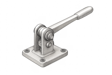 Metallic lever switch on transparent background, industrial design element