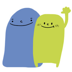 funny monster blue bubble gum and friend green man cartoon illustration