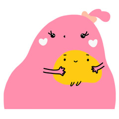 Cute pink girl bunny with egg yolk cartoon