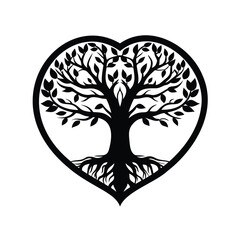 Monochrome tree of life within a heart symbol design illustration vector