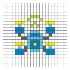Fototapeta premium A flat pixel design made of geometric square color blocks on a clean grid layout. Pixel art drone