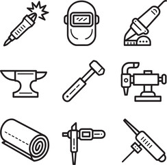 Welding tools and equipment icons torch mask