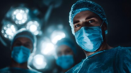 A team of surgeons operating under bright surgical lights  long title A focused and dedicated team of medical professionals performing a critical