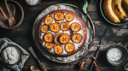 Delicious Banana Cake with Fresh Bananas and Creamy Toppings