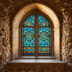 golden ancient church window isolated 