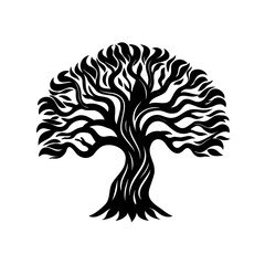 Abstract tree with stylized branches and leaves in a monotone color