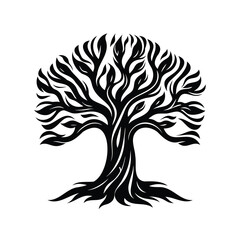 Monochrome Tree with Abstract Leaves Symbolizing Life, Growth and Interconnection