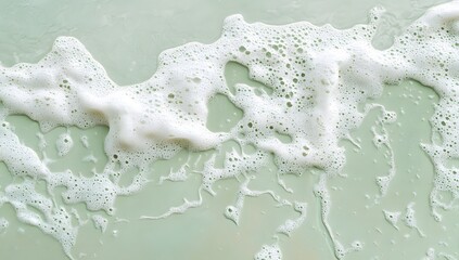 Naklejka na ściany i meble A top view of the beach with waves and sand, with light green seawater, white foam on the shore, soft tones, minimalism