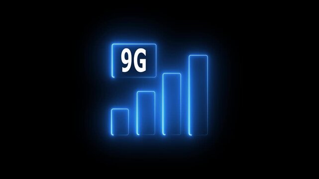 "Futuristic Neon 9G Network Icon Animation on Black Background"