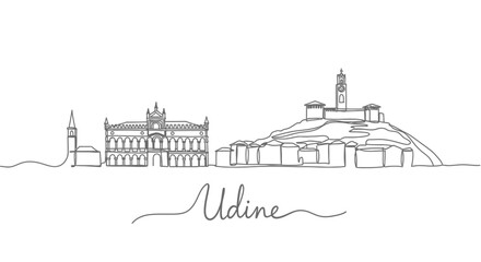Udine with Italy Skyline Single Line Art.