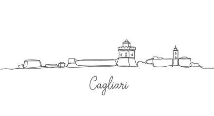 Naklejka premium Cagliari Skyline Sardinia Line Art.
