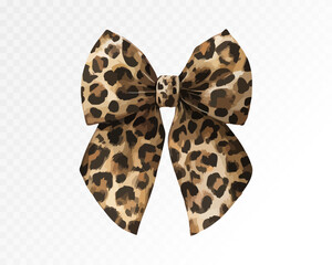 Large leopard print watercolor bow with dramatic ribbons and detailed pattern, ideal for statement accessories, party decor, and bold gift wrapping. Vector illustration. © Daria