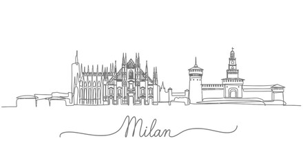 Fototapeta premium Milan Skyline Line Art with Italy, Landmarks, and Vector.