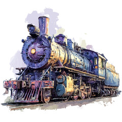 Watercolor vector illustration of Train, isolated on white background.