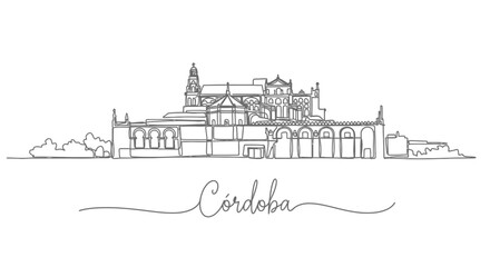 Cordoba Spain with Single Line Art, and Landmark.