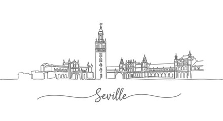 Seville Skyline Outline with Spain, and Architecture.