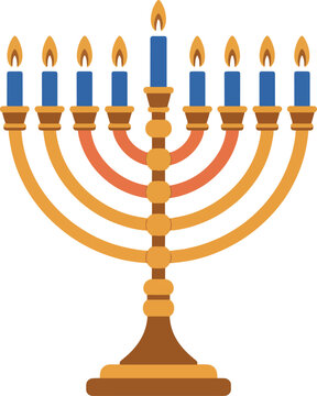 Happy Hanukkah celebration with a lit menorah and burning candles, a symbol of light and religion vector illustration
