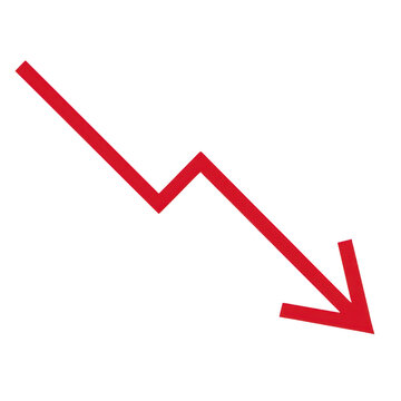 Red downward trending arrow isolated on transparent background