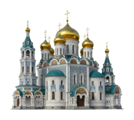 Architectural of the golden domed cathedral cityscape digital render bright elevated angle cultural significance. Cut out png
