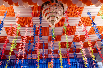 artistic temporary shed for celebration with amazing decoration indoor shot at day