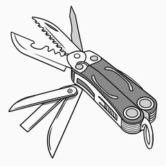 Multi tool with blades and serrated edge pocket knife