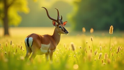 Majestic Antelope in Golden Meadow at Sunrise A Serene Wildlife Image