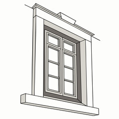 Ornate window frame with multiple panes architectural detail