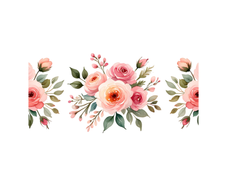 Beautiful Watercolor Rose Bouquet Border Design for Decorations and Crafts
