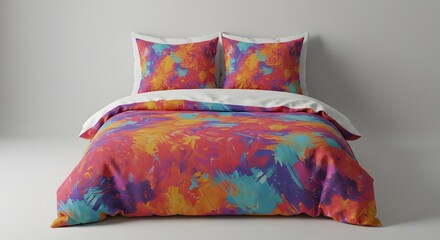 Colorful Abstract Bedding Set Mockup on White Background