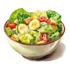 Banana SplitCaesar Salad, watercolor painting, vector illustration, isolated on a white background.