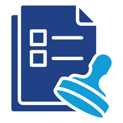 Approved Checklist Glyph Blue Silhouette Icon Design Vector - Document with checklist and stamp, representing approved tasks, completed forms, or validated records