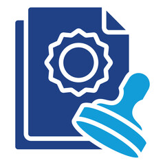 Certified Approval Glyph Blue Silhouette Icon Design Vector - Document with certification seal and stamp, representing official approval or authorization