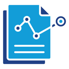 Data Report Glyph Blue Silhouette Icon Design Vector - Document with graph, representing data analysis, report review, or business research