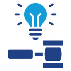 Idea Law Glyph Blue Silhouette Icon Design Vector - Lightbulb with gavel, representing intellectual property, innovation law, or creative legal solutions