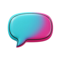 A vibrant rendered speech bubble with a striking blue and pink gradient, outlined in black, symbolizing digital communication and modern interaction.
