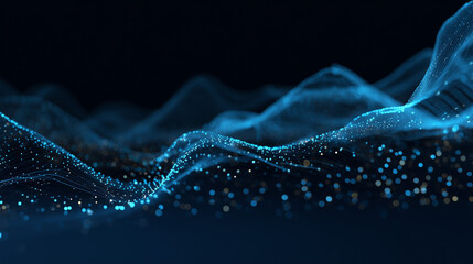 Abstract blue Futuristic Vector Wave of Particles in Motion with Blue Glow Effect in the from of waves