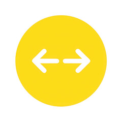 Yellow circle with left and right arrows isolated on transparent background