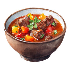 Beef Stew in watercolor style, vector illustration, isolated on white background.