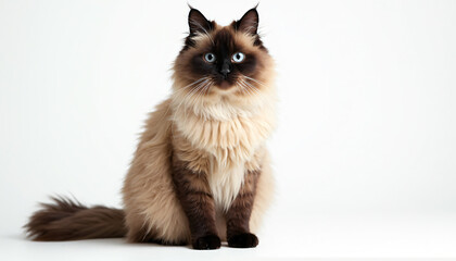 Obraz premium Ragdoll Cat Sitting on White Background