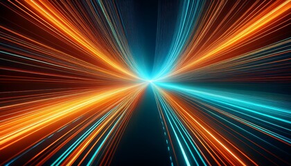 abstract background with orange and cyan light trails for technology and innovation designs