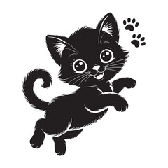 Cute Cartoon Black Kitten Vector Illustration