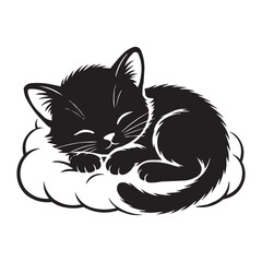 Adorable Sleeping Black Kitten Vector Illustration